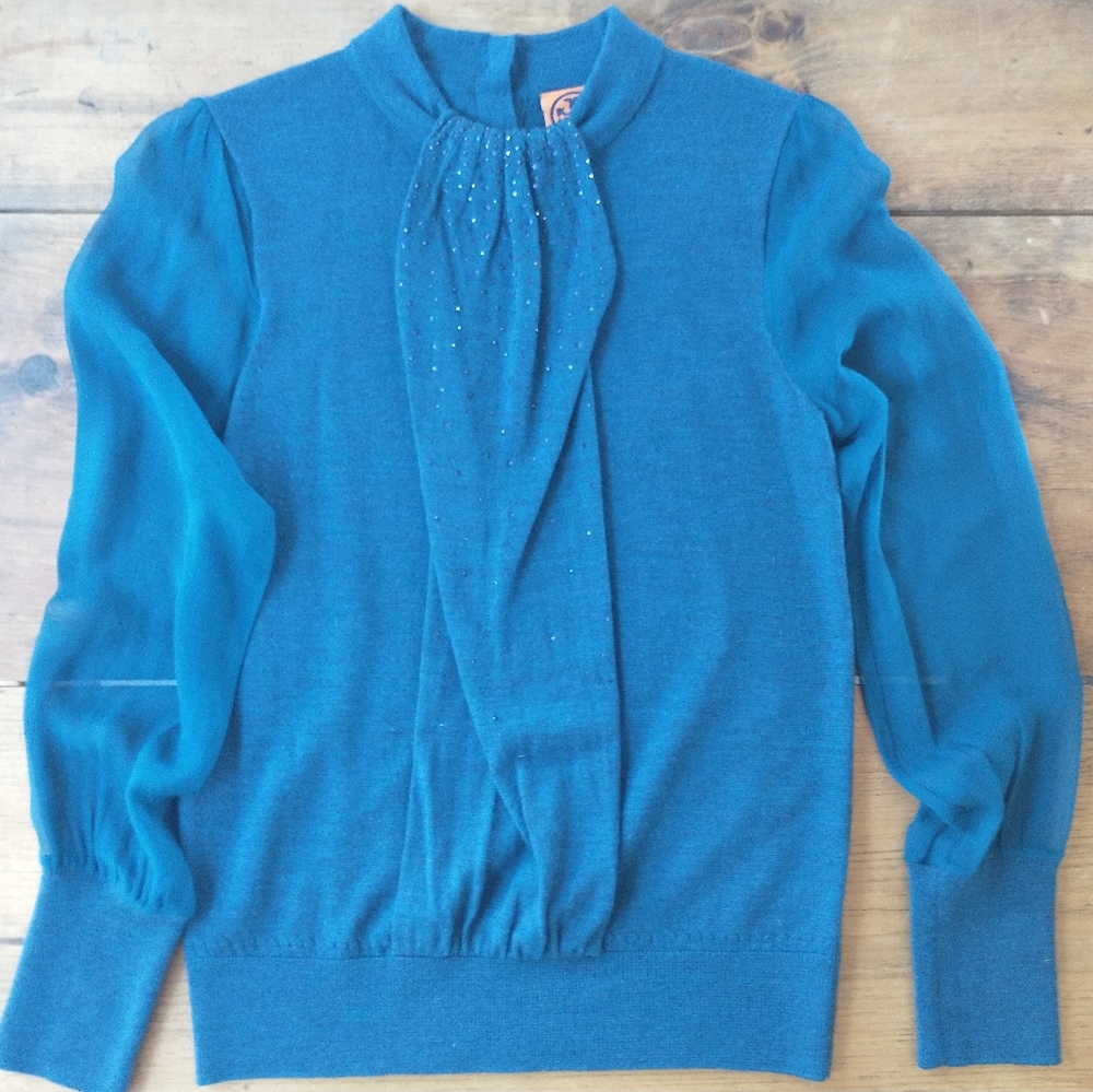 Tory Burch Abitha embellished silk and wool sweater, size small